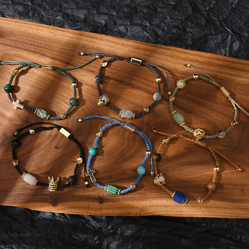 Bracciale intrecciato regolabile con pietre preziose curative Olivenorma - image 1