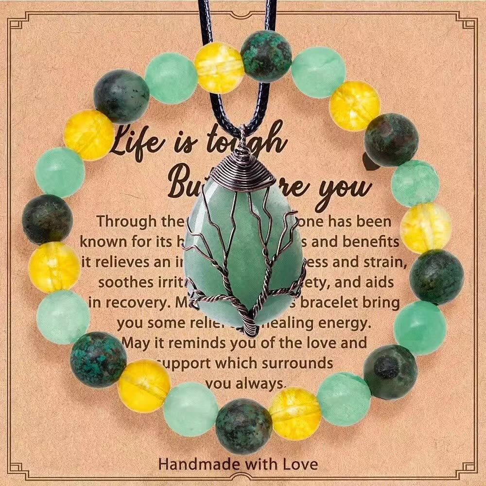 Olivenorma "La vita è dura, ma lo sei anche tu" - Set di gioielli con collana e bracciale in pietre preziose curative - Avventurina verde + citrino + zoisite rubino - image 9