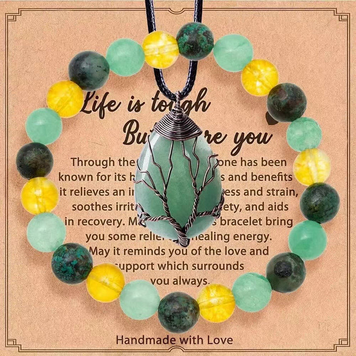 Olivenorma "La vita è dura, ma lo sei anche tu" - Set di gioielli con collana e bracciale in pietre preziose curative - Avventurina verde + citrino + zoisite rubino - image 9
