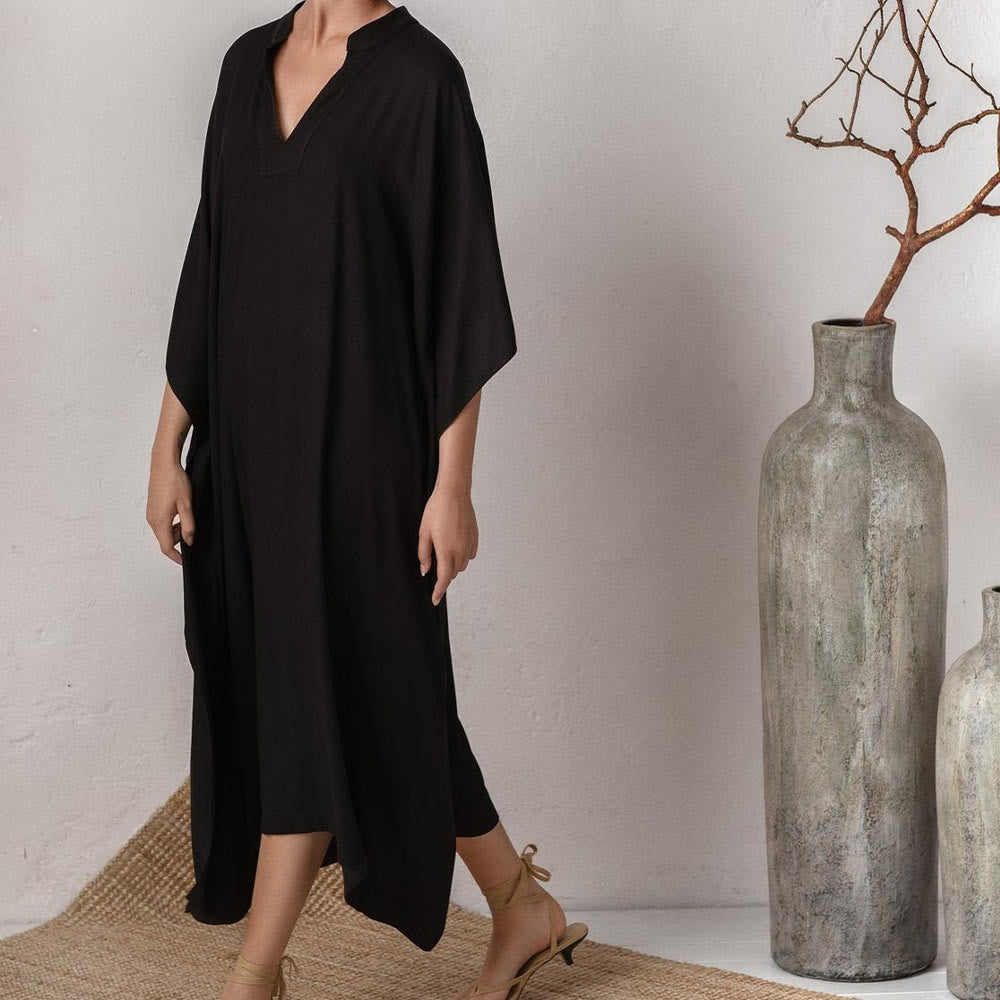 Abito da spiaggia Olivenorma in caftano da resort in poliestere setoso - Nero - Taglia unica - image 6