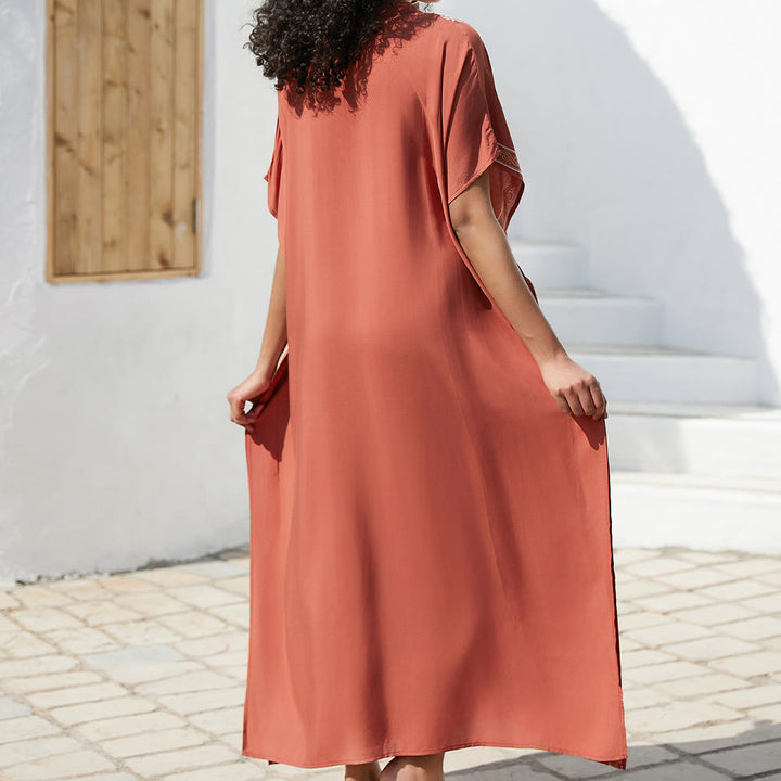 Olivenorma Beach Blouse Abito Caftano Vintage Ricamato