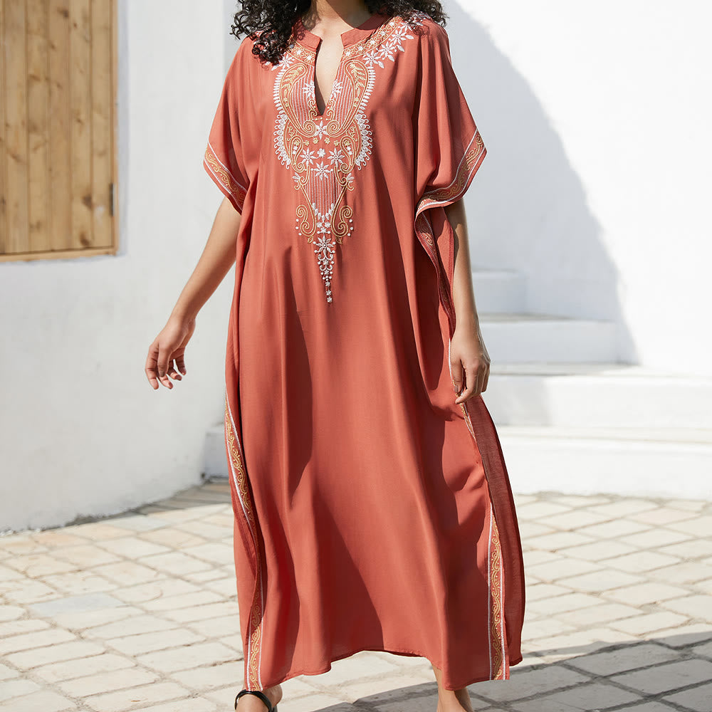 Olivenorma Beach Blouse Abito Caftano Vintage Ricamato - Rosso - Taglia unica - image 0