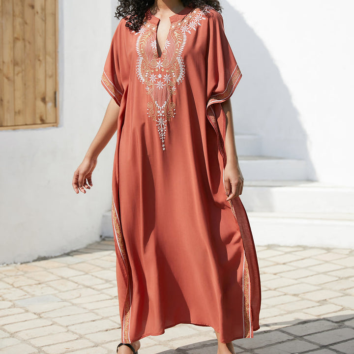 Olivenorma Beach Blouse Abito Caftano Vintage Ricamato - Rosso - Taglia unica - image 0