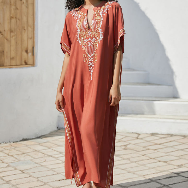 Olivenorma Beach Blouse Abito Caftano Vintage Ricamato