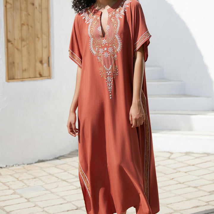 Olivenorma Beach Blouse Abito Caftano Vintage Ricamato