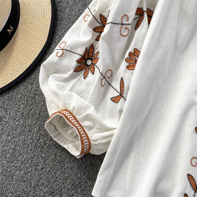 Camicia da donna Olivenorma Bohemia con maniche a lanterna ricamate