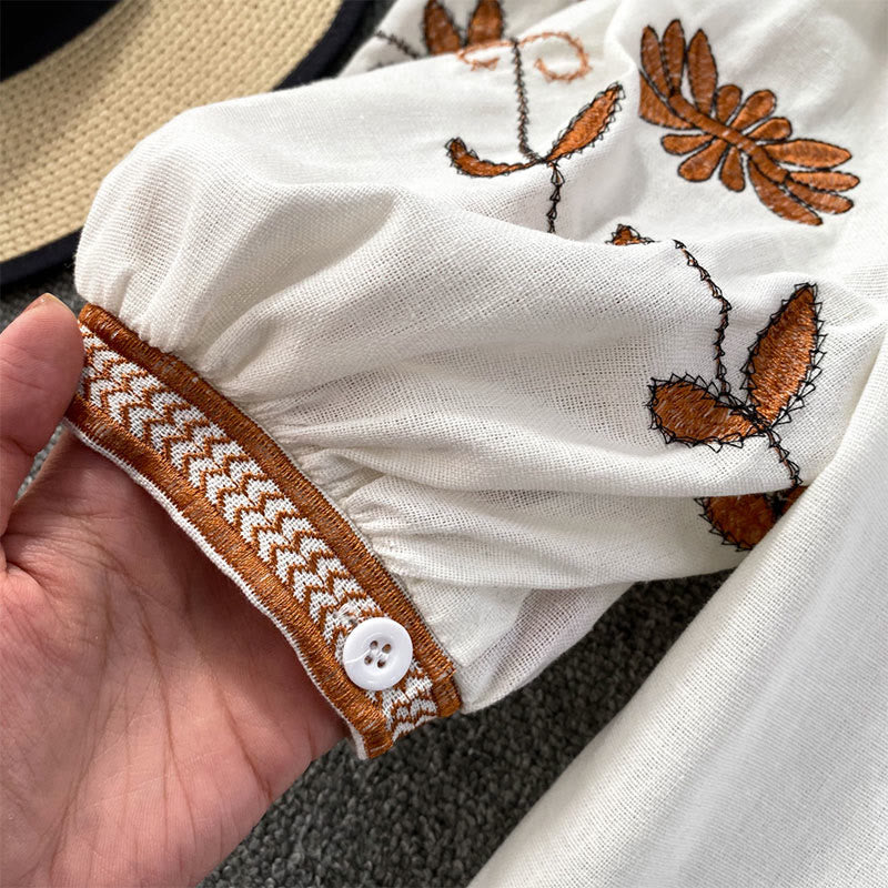 Camicia da donna Olivenorma Bohemia con maniche a lanterna ricamate