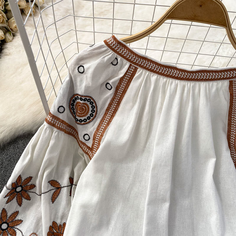 Camicia da donna Olivenorma Bohemia con maniche a lanterna ricamate