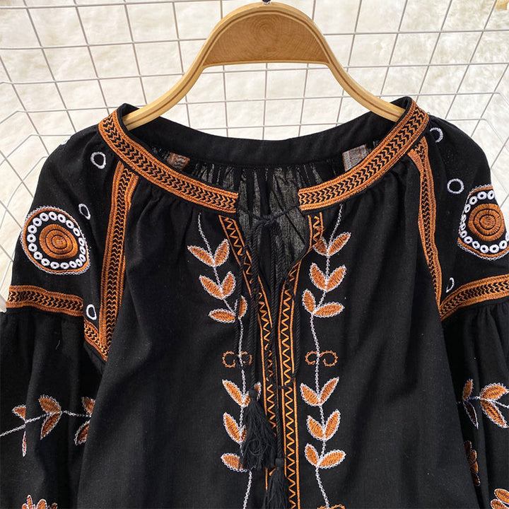 Camicia da donna Olivenorma Bohemia con maniche a lanterna ricamate