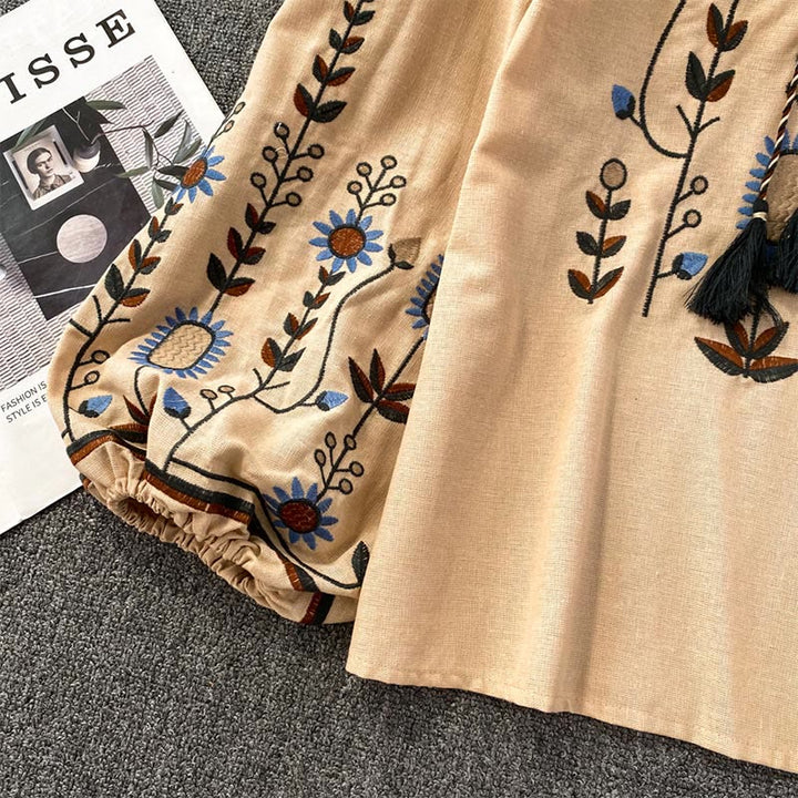 Camicia da donna Olivenorma con maniche a lanterna e ricamo floreale pastorale - image 11