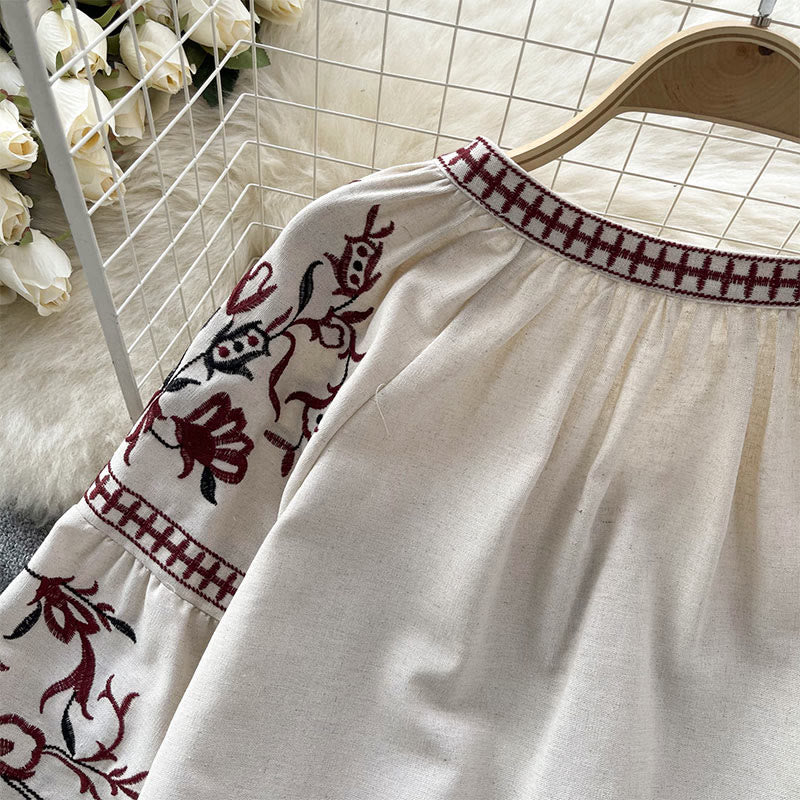 Camicia da donna Olivenorma con maniche a lanterna e ricamo floreale vintage - image 8