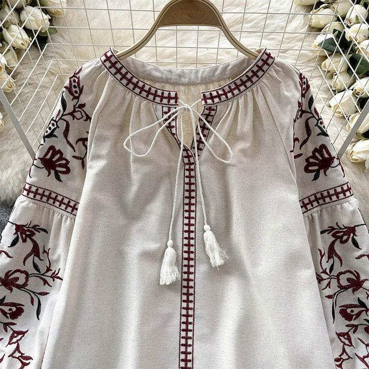Camicia da donna Olivenorma con maniche a lanterna e ricamo floreale vintage - image 6