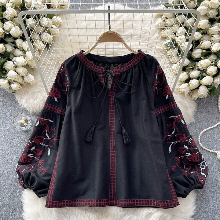 Camicia da donna Olivenorma con maniche a lanterna e ricamo floreale vintage - Nero - Taglia unica - image 13