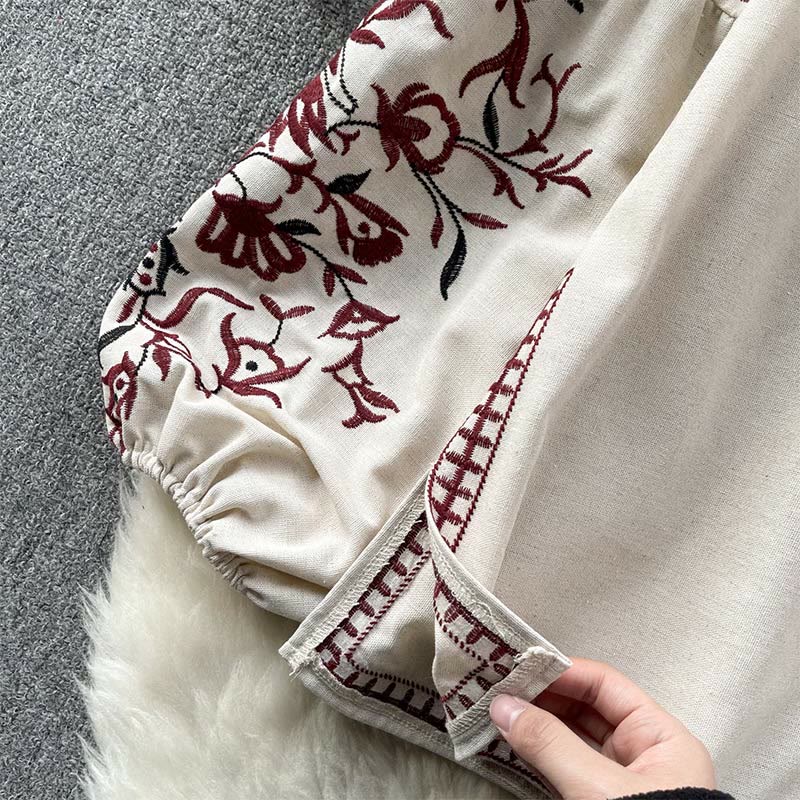 Camicia da donna Olivenorma con maniche a lanterna e ricamo floreale vintage - image 9