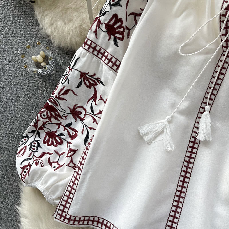 Camicia da donna Olivenorma con maniche a lanterna e ricamo floreale vintage - image 3