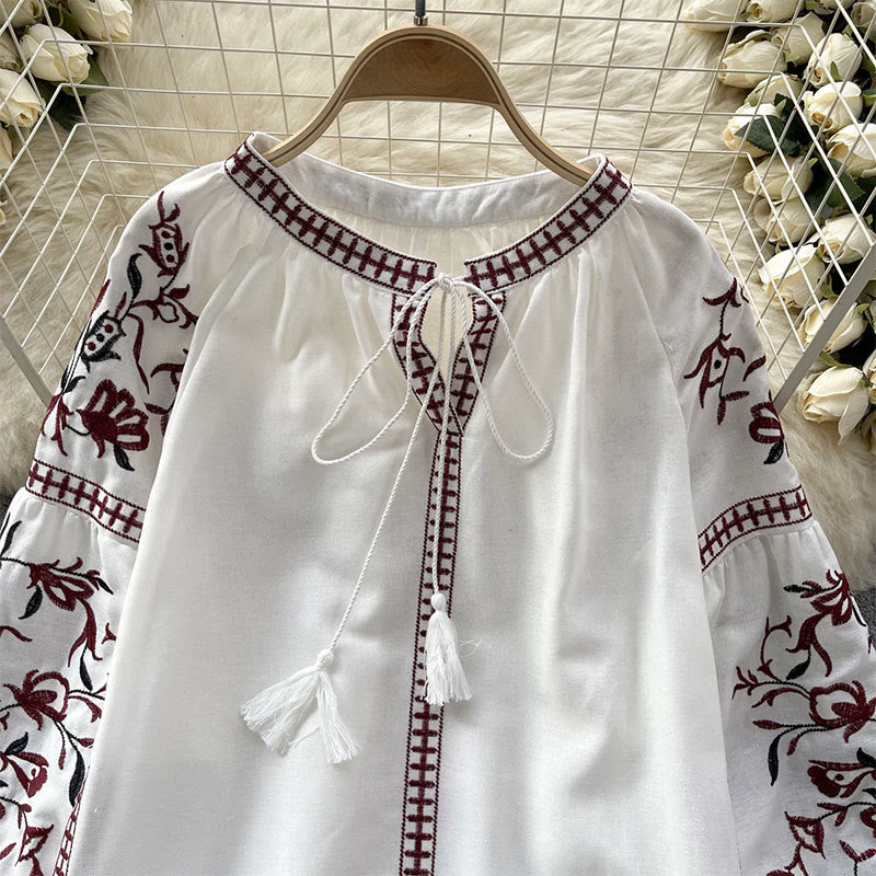Camicia da donna Olivenorma con maniche a lanterna e ricamo floreale vintage - image 1