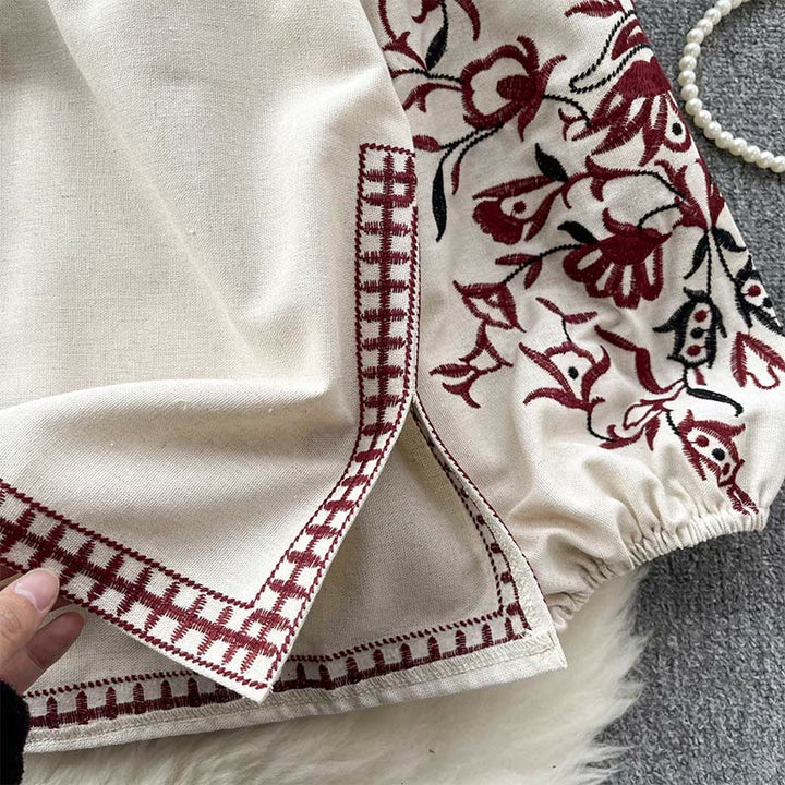 Camicia da donna Olivenorma con maniche a lanterna e ricamo floreale vintage - image 11