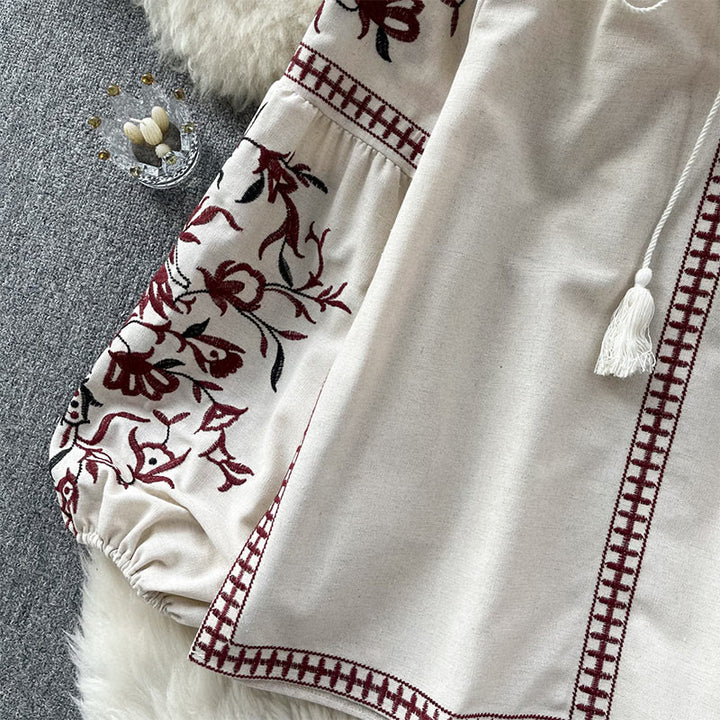 Camicia da donna Olivenorma con maniche a lanterna e ricamo floreale vintage - image 10