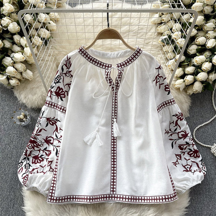 Camicia da donna Olivenorma con maniche a lanterna e ricamo floreale vintage - Bianco - Taglia unica - image 0