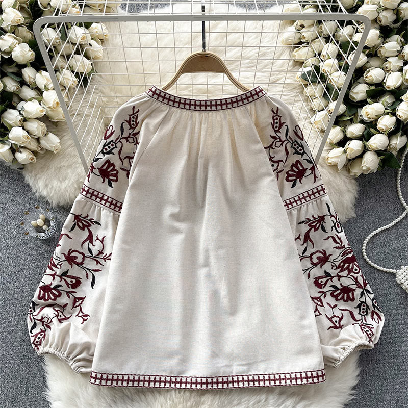 Camicia da donna Olivenorma con maniche a lanterna e ricamo floreale vintage - image 5