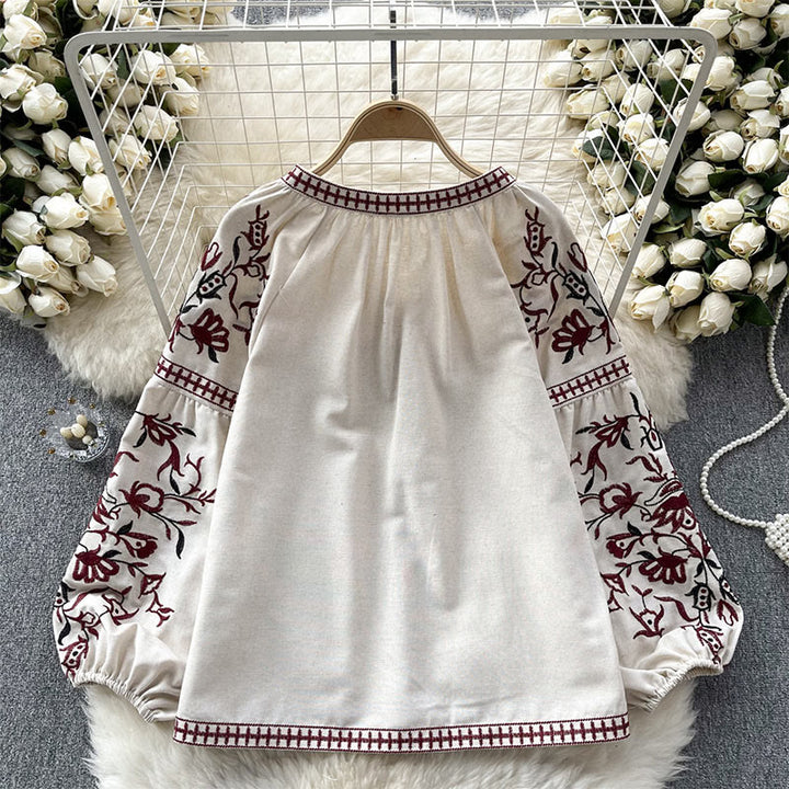 Camicia da donna Olivenorma con maniche a lanterna e ricamo floreale vintage - image 5
