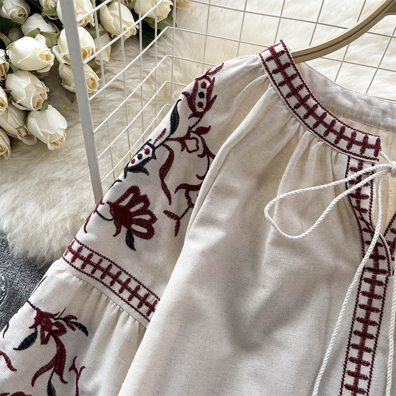 Camicia da donna Olivenorma con maniche a lanterna e ricamo floreale vintage - image 7