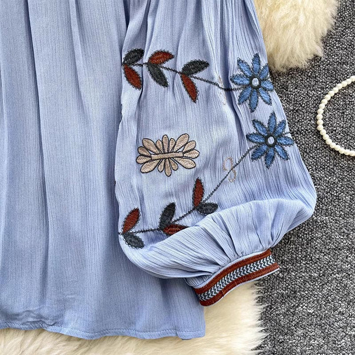 Camicia da donna Olivenorma con ricamo in stile vintage europeo
