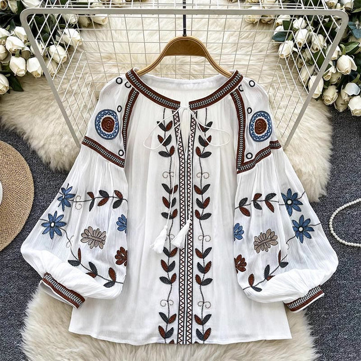 Camicia da donna Olivenorma con ricamo in stile vintage europeo