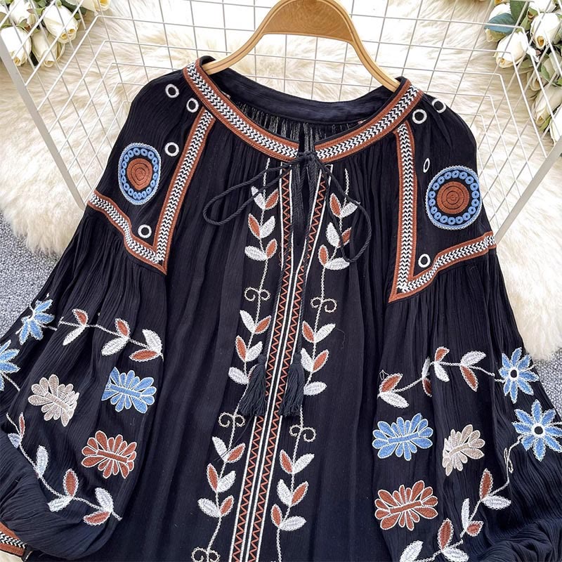 Camicia da donna Olivenorma con ricamo in stile vintage europeo