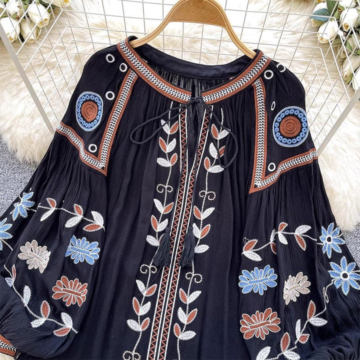 Camicia da donna Olivenorma con ricamo in stile vintage europeo