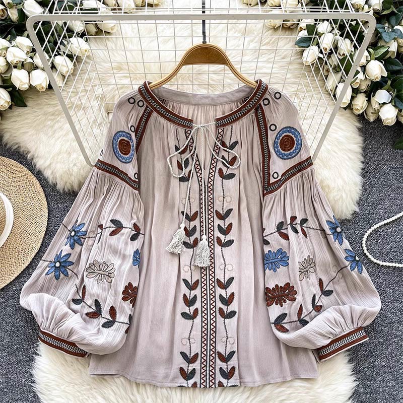 Camicia da donna Olivenorma con ricamo in stile vintage europeo - Radice di loto rosa - Taglia unica - image 12