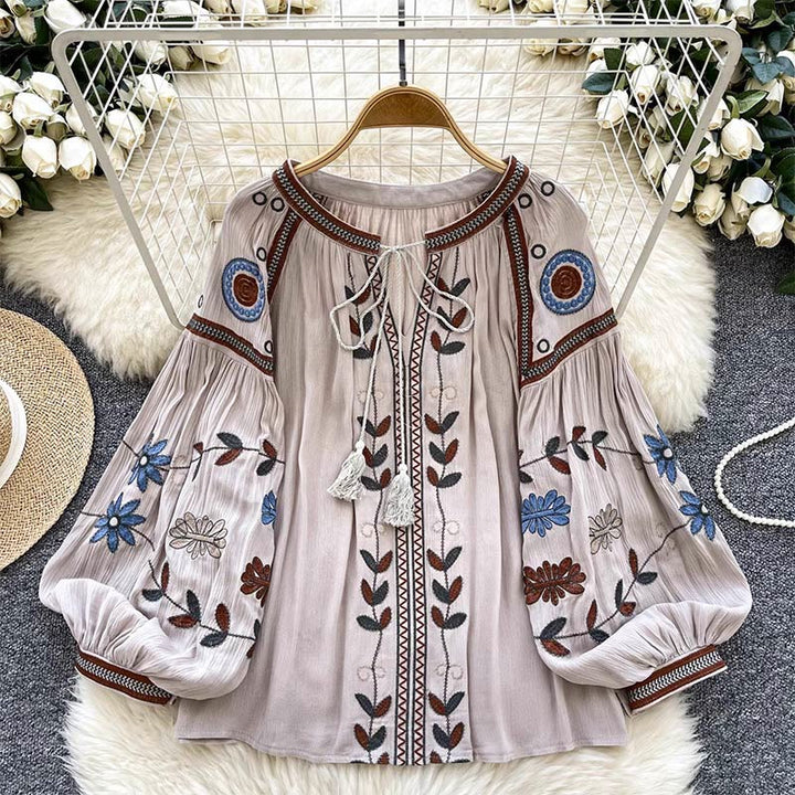 Camicia da donna Olivenorma con ricamo in stile vintage europeo
