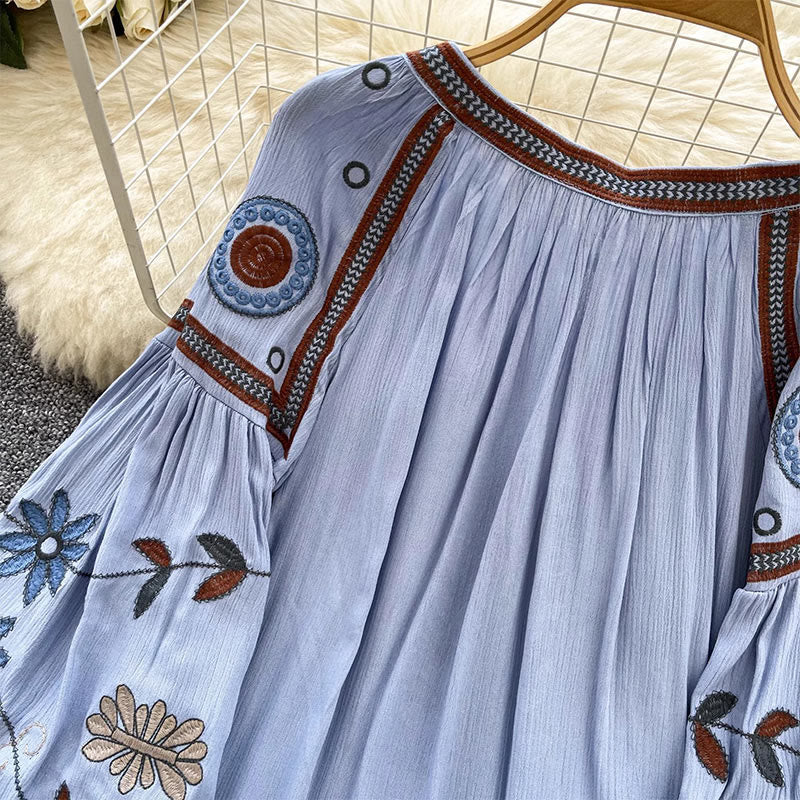 Camicia da donna Olivenorma con ricamo in stile vintage europeo