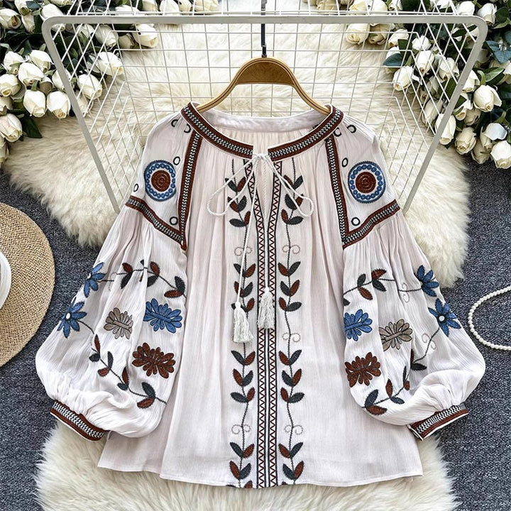 Camicia da donna Olivenorma con ricamo in stile vintage europeo