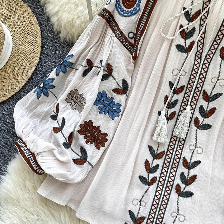 Camicia da donna Olivenorma con ricamo in stile vintage europeo