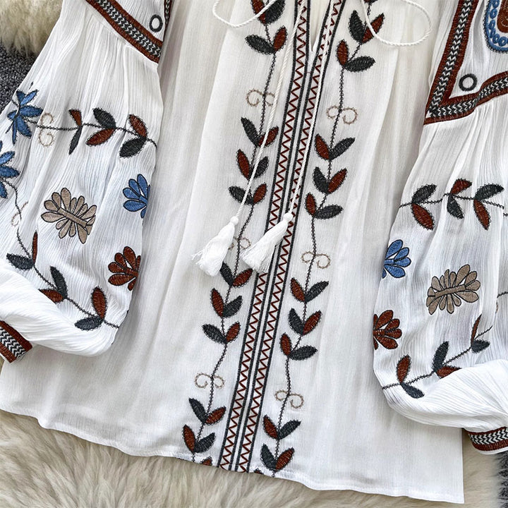 Camicia da donna Olivenorma con ricamo in stile vintage europeo