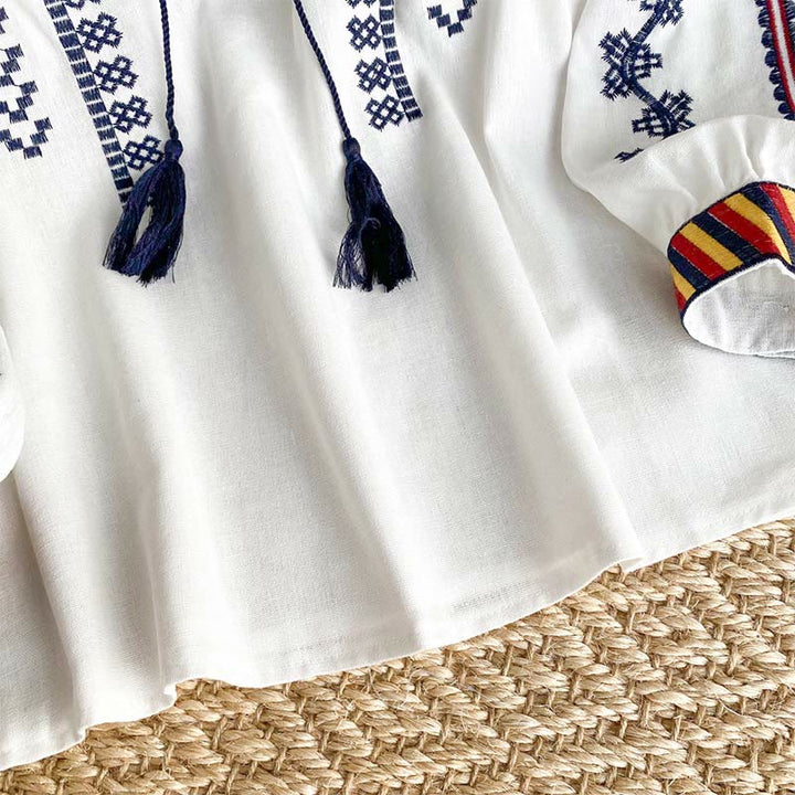 Camicia da donna Olivenorma con maniche a lanterna e ricamo in stile bohémien