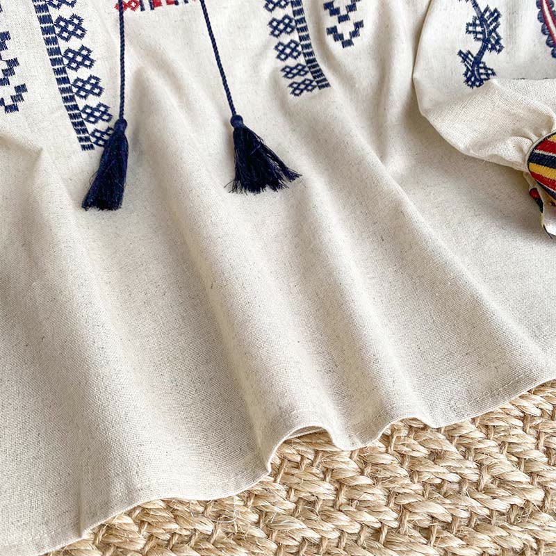 Camicia da donna Olivenorma con maniche a lanterna e ricamo in stile bohémien