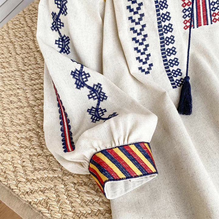 Camicia da donna Olivenorma con maniche a lanterna e ricamo in stile bohémien
