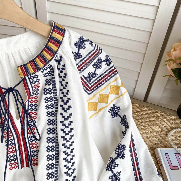 Camicia da donna Olivenorma con maniche a lanterna e ricamo in stile bohémien - image 10