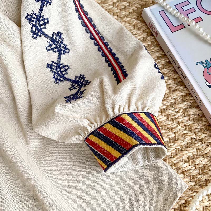 Camicia da donna Olivenorma con maniche a lanterna e ricamo in stile bohémien - image 7