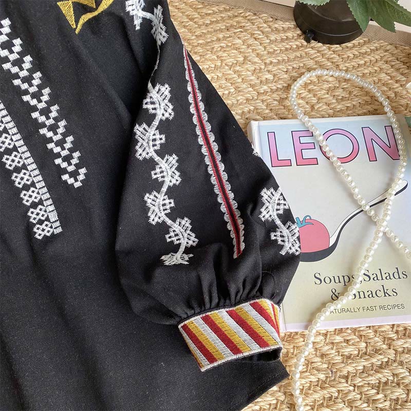 Camicia da donna Olivenorma con maniche a lanterna e ricamo in stile bohémien