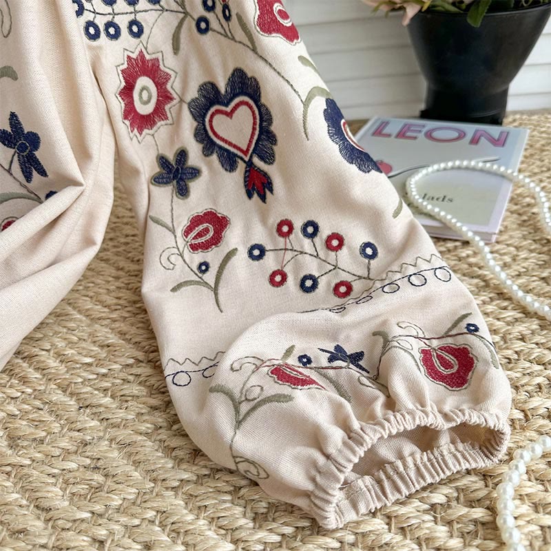 Camicia da donna Olivenorma con maniche a lanterna e ricamo retrò dolce
