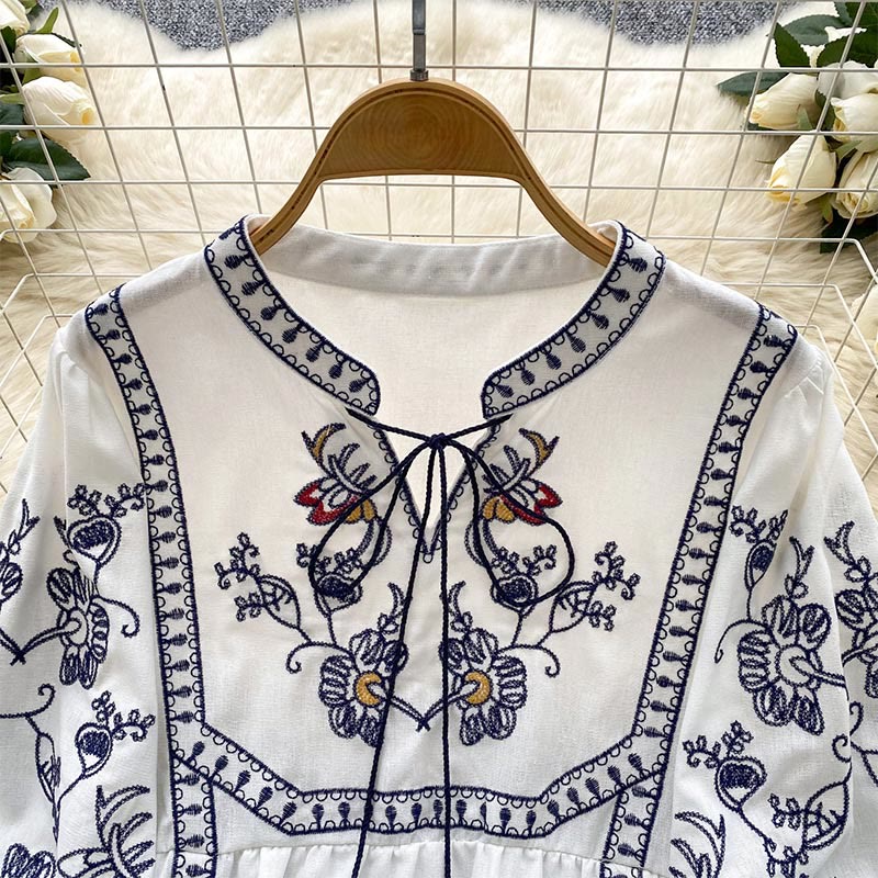 Camicia da donna Olivenorma Boho Holiday con maniche a lanterna e ricamo - image 6