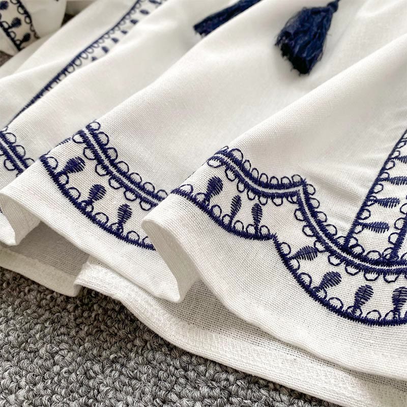 Camicia da donna Olivenorma Boho Holiday con maniche a lanterna e ricamo