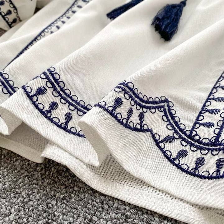 Camicia da donna Olivenorma Boho Holiday con maniche a lanterna e ricamo