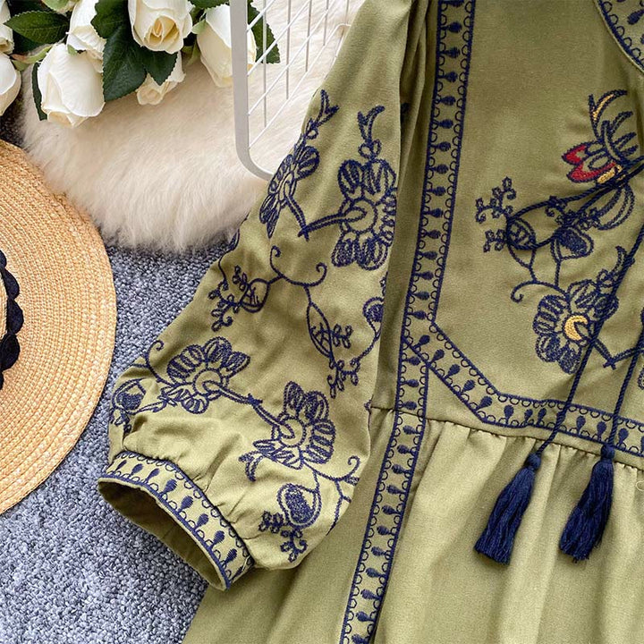 Camicia da donna Olivenorma Boho Holiday con maniche a lanterna e ricamo