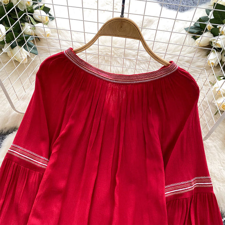 Camicia da donna Olivenorma con maniche a lanterna e ricamo in stile indiano