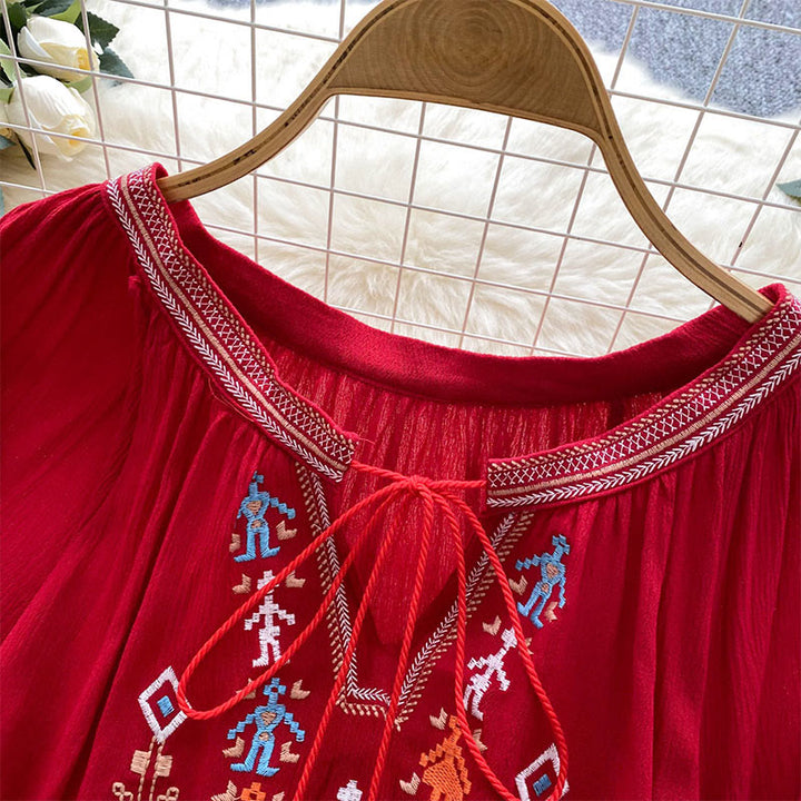 Camicia da donna Olivenorma con maniche a lanterna e ricamo in stile indiano