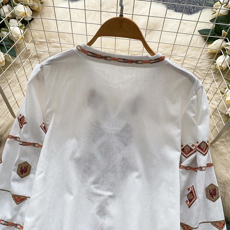 Camicia da donna Olivenorma con maniche a lanterna e ricamo in stile etnico